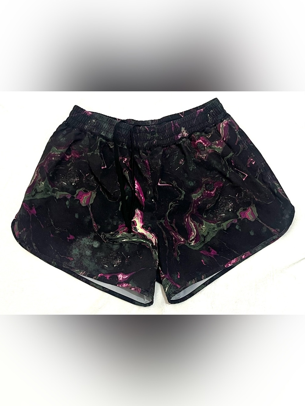 Champion Women’s Black Marble Print Athletic Running Shorts with Liner Sz Small
